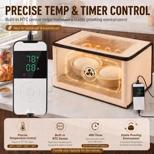 Miniatura 4 de BLUBYEES Caja de fermentación plegable mejorada con calefacción de 3 lados, sensor NTC incorporado y control preciso de temperatura de 68-104°F
