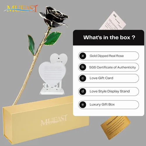 Miniatura 6 de MUEAST Rosa real bañada en oro de 24 quilates, rosa bañada en oro hecha de rosa real, el mejor regalo para aniversario, San Valentín, día