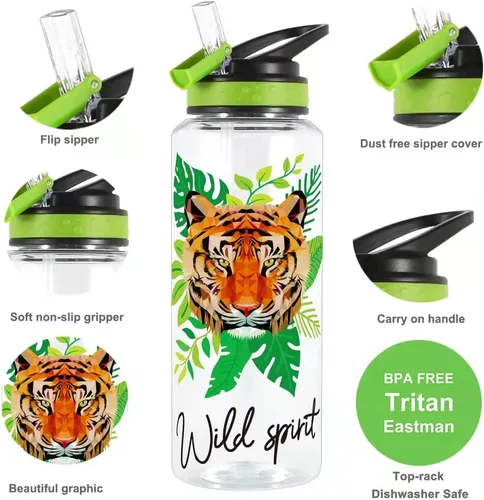 Miniatura 3 de Botella de agua de 32 onzas – Tritan libre de BPA, boca ancha, tapa abatible con pajilla, fácil de abrir, ligera, a prueba de fugas, con diseño