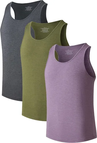 Miniatura 9 de COLORFULLEAF Camisetas sin mangas de rayón de bambú para hombre, camisetas sin mangas elásticas con cuello redondo (1 o 3)
