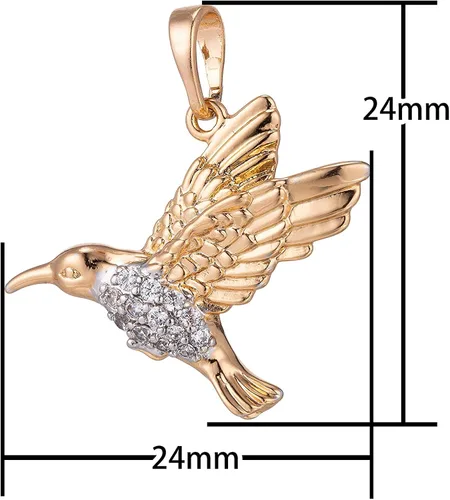 Miniatura 3 de Micro Pave oro Colibrí encanto de oro de 18 quilates lleno de colibrí colgante 0.945inx0.945in oro madera joyería
