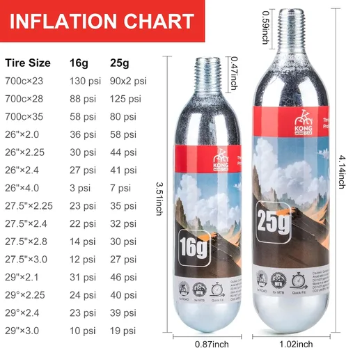 Miniatura 5 de Cartuchos de CO2 roscados de 0.56 oz/0.88 oz - Cilindro de CO2 para infladores de neumáticos de bicicleta - Gran recarga para neumáticos