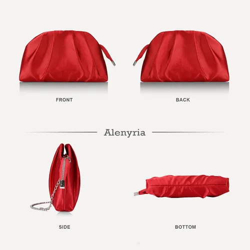 Miniatura 3 de Bolso de mano de noche plisado de satén con cremallera para mujer, elegante bolso formal para boda, baile de graduación, cóctel y fiesta