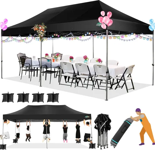 Miniatura 15 de COBIZI Toldo de 10 x 20 pies con paredes laterales, carpa de fiesta resistente para fiestas, bodas, tienda de campaña portátil plegable fácil
