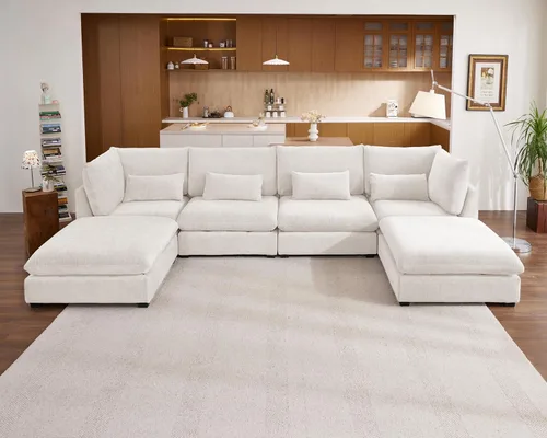 Miniatura 77 de Sofá Modular de Gran Tamaño, Sofá Seccional de Chenilla Nube Extra Profundo con Chaise Otomana, Sofá Esponjoso de Chenilla de 4 Plazas para Sala