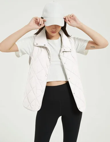 Miniatura 7 de Flygo Chaleco acolchado para mujer, ligero, sin mangas, cuello alto, con botones, acolchado con bolsillos