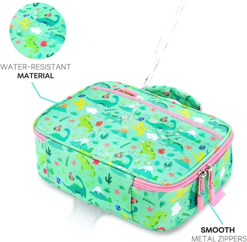 Miniatura 4 de mibasies Lonchera para niñas pequeñas, bolsa de almuerzo aislada y reutilizable para la escuela, bosque de dinosaurios verde claro Forset