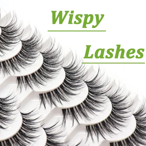 Miniatura 4 de Losha Pestañas finas, aspecto natural, 8 pares de pestañas postizas de banda transparente, hechas a mano, reutilizables, paquete de pestañas