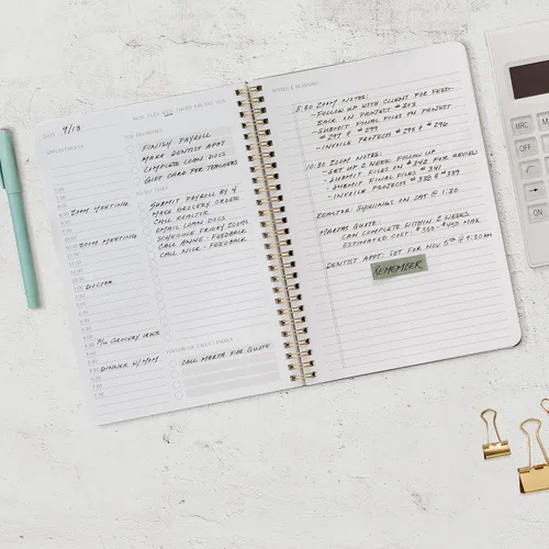 Miniatura 7 de Hermoso planificador diario y cuaderno con horario por hora, bloc de notas estético en espiral para organizar fácilmente tus tareas y citas, Verde