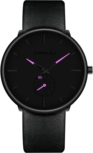 Reloj pulsera con correa de cuero para hombre, ultradelgado, minimalista, resistente al agua, unisex, Rosa Púrpura