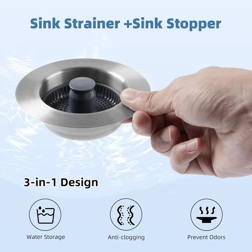 Miniatura 4 de Colador universal de acero inoxidable 3 en 1 para fregadero de cocina, tapón emergente para fregadero, cesta coladora para fregadero de cocina