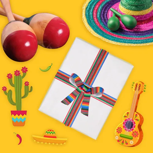 Miniatura 5 de Cinta de Serape mexicano para fiesta, 4 rollos de cinta de rayas de arco iris, cinta mexicana para fiesta, cinta de grogrén colorida para envolver
