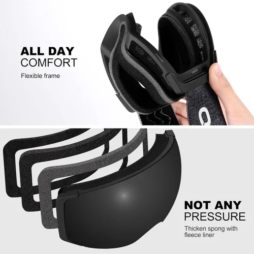 Miniatura 5 de Odoland Magnetic Interchangeable Ski Goggles with 2 Lens, Large Spherical Frameless Snow Snowboard Goggles for Men Women