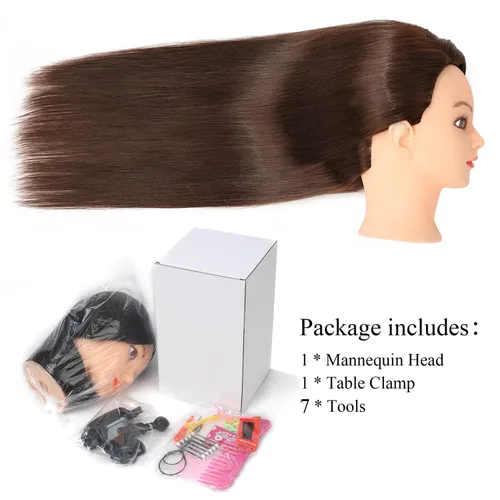 Miniatura 9 de SOPHIRE Cabeza de maniquí de 26 a 28 pulgadas con 80 % cabello humano real, cabeza de entrenamiento de peluquería para práctica de peluquería