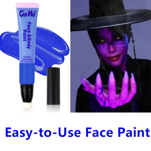 Miniatura 5 de Go Ho Pintura facial azul real, lavable, a base de agua, pintura corporal azul crema, maquillaje para Halloween, cosplay, SFX, pitufo, mística