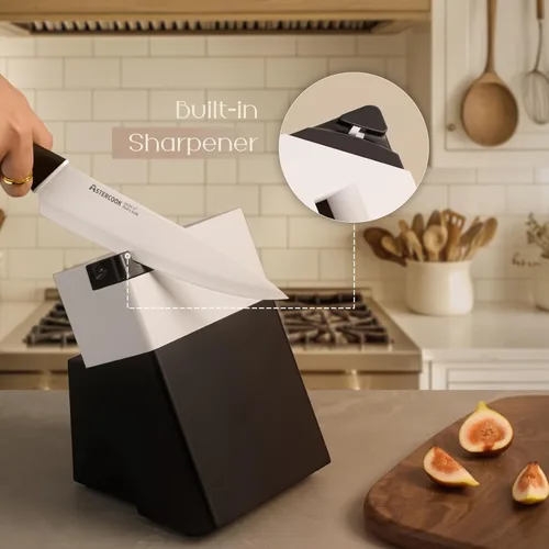 Miniatura 5 de Astercook Juego de cuchillos, cuchillos de cocina con bloque y afilador, revestimiento de cerámica, 15 unidades, cuchillos alemanes de acero Un