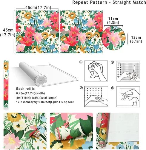 Miniatura 9 de Papel tapiz floral removible botánico de primavera para baño, papel tapiz botánico para inquilinos botánicos, papel tapiz de contacto de flores