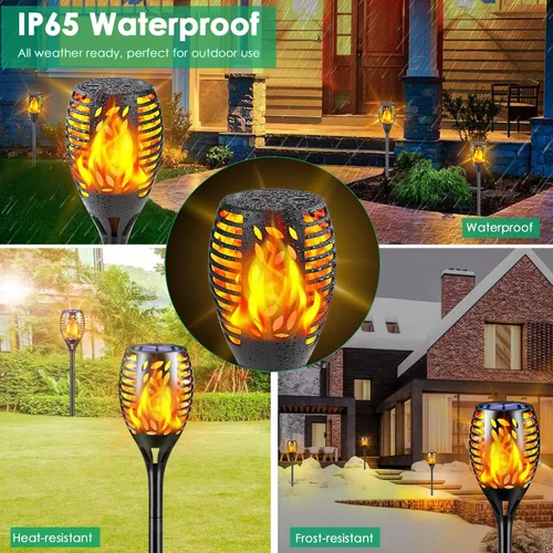 Miniatura 7 de TomCare Paquete de 8 luces solares para exteriores, llamas parpadeantes, antorcha, luces decorativas de jardín, iluminación impermeable para jardín