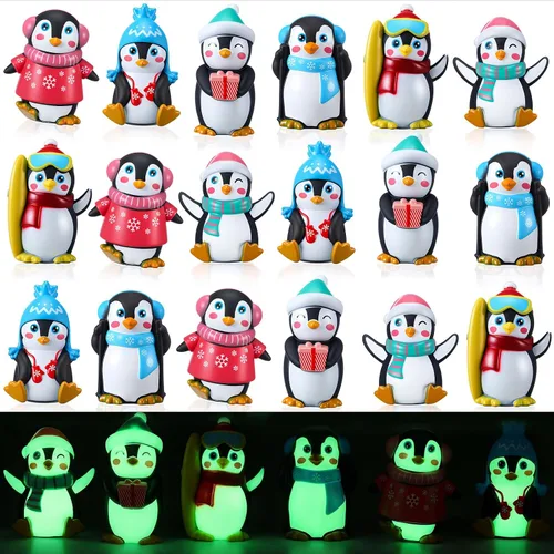 Realspring 24 piezas de pingüino de goma para operaciones del día de San Valentín, juguetes de baño de pingüinos de invierno que brillan en la Negro