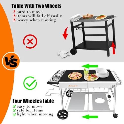 Miniatura 5 de Mesa de Horno de Pizza con Estación de Adiciones, Carro de Horno de Pizza al Aire Libre, Mesa de Parrilla para Exterior, Carro de Parrilla, Carro