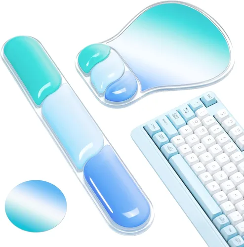 Miniatura 13 de Ospelelf Juego de alfombrilla de mouse con reposamuñecas de gel ergonómico para teclado, soporte de muñeca con parte inferior de goma Rosa y azul