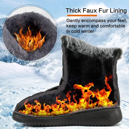 Miniatura 2 de Botas de nieve para mujer, zapatos de invierno con lazo de gancho, cómodas botas forradas de piel para mujer, botas impermeables sin cordones