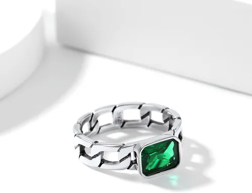 Miniatura 7 de Silvora Anillo de cadena de eslabones cubanos con circonita de plata de ley, regalo de compromiso de boda con embalaje delicado