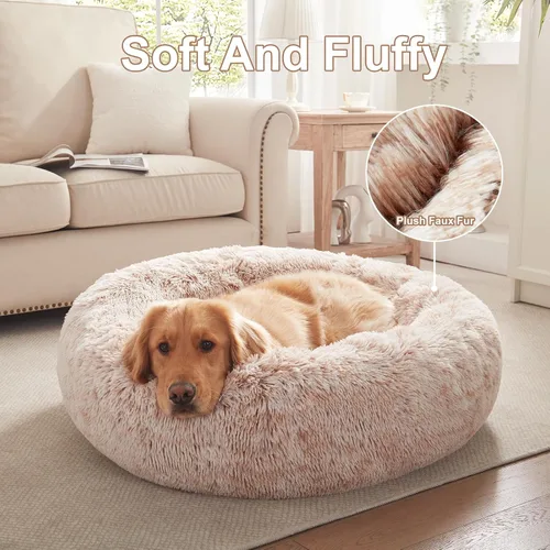 Miniatura 4 de Cama redonda con forma de dona de 36 pulgadas para perros grandes, cama redonda relajante y esponjosa para mascotas con funda extraíble y lavable