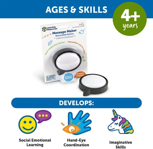 Miniatura 5 de Learning Resources Message Maker - Botón grabable con burbujas de discurso – Juguetes SEL, habilidades de conversación, botones de grabadora de voz
