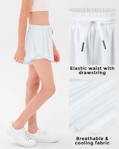 Miniatura 5 de Stelle Pantalones cortos fluidos con bolsillos para niñas, falda atlética para correr, cintura alta, mariposa, 2 en 1, pantalones cortos deportivos