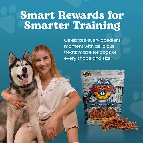 Miniatura 3 de Adventure Shreds Elk & Bacon Golosinas para perros, golosinas suaves y finas para entrenamiento y recompensas, aperitivos sin granos para mascotas