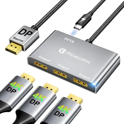 Reborn Divisor DisplayPort para 3 monitores, adaptador 4K a 60Hz, divisor DP de pantalla extendida, concentrador MST de 1 en 3 salidas para