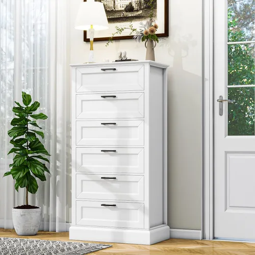 Miniatura 9 de biukpci Cómoda blanca con 5 cajones, almacenamiento vertical para dormitorio, cómoda alta de madera para pasillo, cómoda alta de madera con cajones