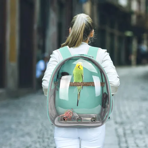 Miniatura 8 de Mochila para pájaros, jaula de viaje para pájaros con perca, bolsa portátil para pájaros silvestres, jaula de cacatúa con cuenco de comida y bandeja