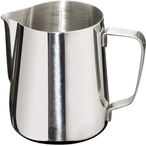 Jarra de espuma de leche de 20 onzas, taza de acero inoxidable, perfecta para jarras de vapor de arte con leche, vaso de espuma de leche de acero