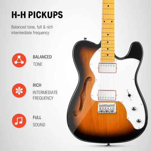 Miniatura 4 de Guitarra eléctrica Donner Jazz de 39 pulgadas TL Thinline F Hole para principiantes, tamaño grande, guitarra hueca con pastillas H-H, con bolso