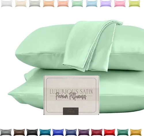 Miniatura 25 de Elegant Comfort Juego de 2 fundas de almohada de satén sedosas y lujosas para una piel y cabello más saludables, cierre con cremallera oculta