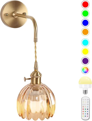 Miniatura 23 de Aplique de Pared Operado por Batería, Apliques de Pared para Interiores no Cableados Apliques de Pared con Pantalla de Vidrio Verde Profundo con RGB