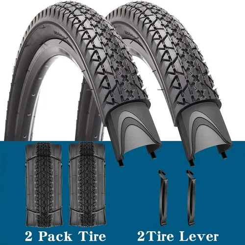 Miniatura 2 de 26 Inch Bike Tires 26 X 2.125(57-559) Replacement Tires or Schrader Valve Inner Tubes AV 32mm for Beach Cruiser Bike Par negro con palanca