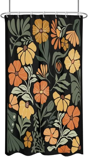 Miniatura 32 de Black Floral Shower Curtain Stall Small Half Single Mini Boho Flower Farmhouse Vintage Gothic Abstarct Retro Funky Botanical Moody Fabric Cloth