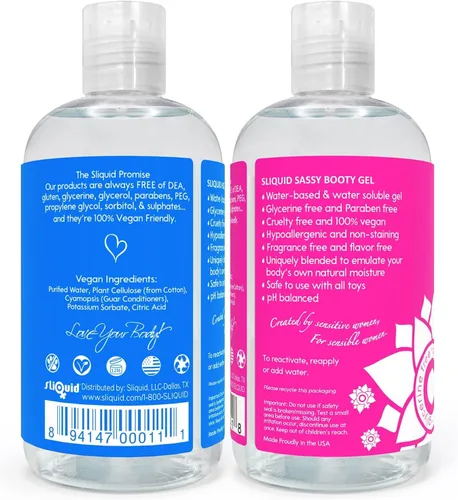Miniatura 2 de Sliquid H2O + Sassy Variety - Paquete de 2 lubricantes a base de agua para mujeres, hombres y parejas, juego de lubricante personal, no mancha, sin