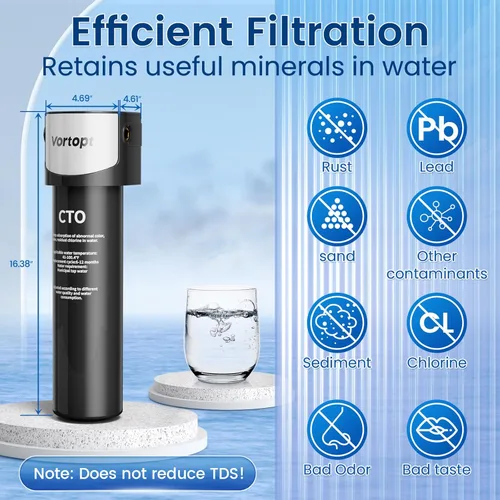 Miniatura 2 de Vortopt Filtración de agua, filtro de agua Q5-C2 para debajo del fregadero, purificador de agua certificado NSF/ANSI 42 para fregadero, flujo