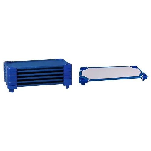 Sprogs SPG-AUH1040-SO - Cunas apilables estándar para niños resistentes de 52 pulgadas de largo, color azul (paquete de 6) y sábanas estándar para