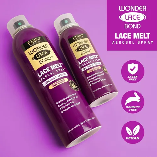 Miniatura 5 de EBIN NEW YORK Wonder Lace Bond - Aerosol para derretir encaje, vitamina E + biotina, spray adhesivo de sujeción extra firme para peluca, acabado