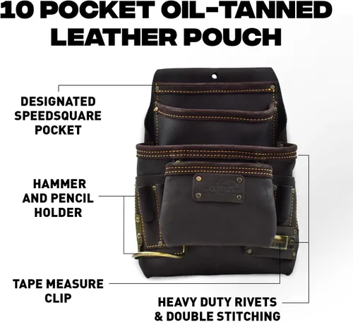Miniatura 2 de Ox Pro - Bolsas de herramientas de cuero de grano completo, fabricadas con doble costura y bolsillos reforzados con remaches