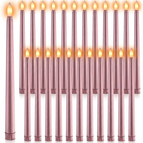 Miniatura 22 de Macarrie 24 Paquetes de Velas Cónicas Sin Llama Operadas con Batería Falsas de 11 Pulgadas de Largo Luz de Vela LED Sin Llama Parpadeantes Cónicas