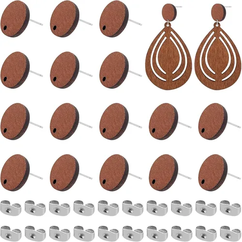 Miniatura 11 de Postes de madera para la fabricación de joyas, 80 piezas de aretes de madera, aretes de madera, aretes de madera, aretes a granel con parte trasera
