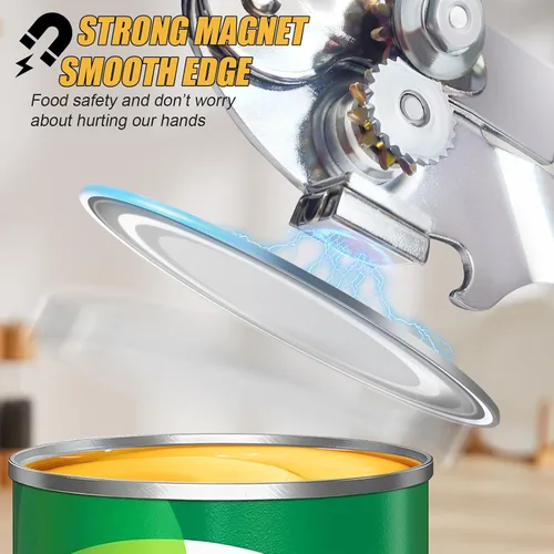 Miniatura 3 de Abridor de latas comercial, ICEKATl Abridor de latas manual de alta resistencia fácil para latas grandes con imán, manivela plegable con mangos Negro