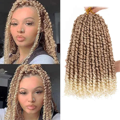 Miniatura 33 de Leeven Cabello de Ganchillo para Mujeres 16 Pulgadas Cabello de Passion Twist Pre-Retorcido 8 Paquetes Ombre Marrón Pre-Enrollado Bomb Crochet #T30