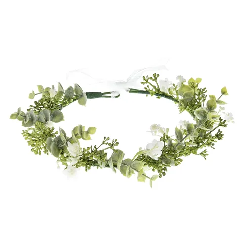 Miniatura 5 de DreamLily Corona blanca de flor de aliento de bebé, corona de eucalipto, tocado de dama de honor, corona de pelo bohemio DFS18 (azul eucalipto)